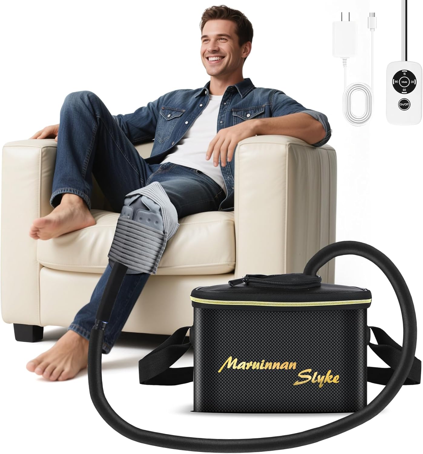 Portable Ice Machine for Knee After Surgery, Cold Therapy Machine with Programmable Timer, Knee Replacement Recovery System for Pain Relief with Cold Fluid, Suit for Shoulder, Hip and Ankle