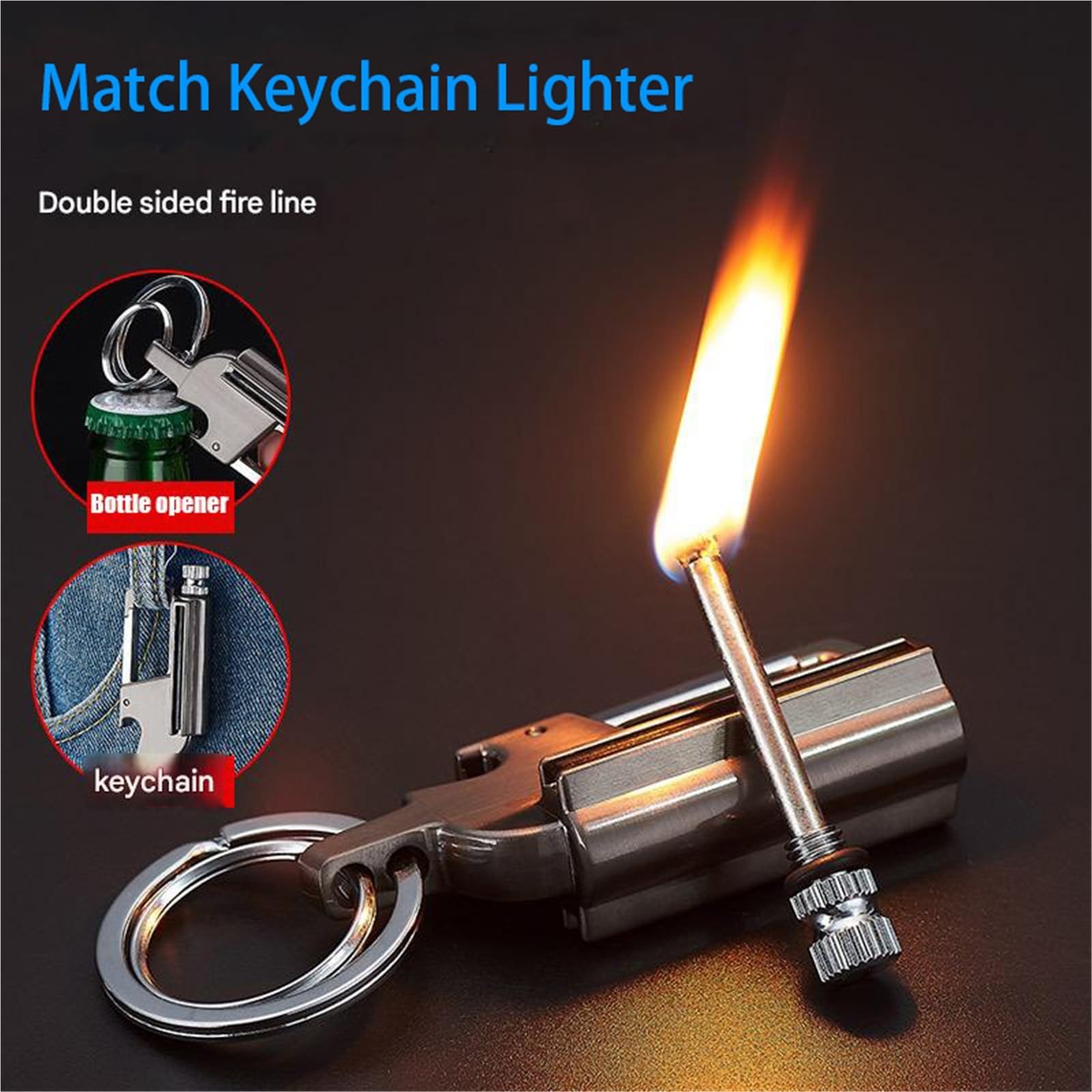 Encendedor de fósforos permanentes ilimitados, encendedor de fósforos con llavero multifuncional, encendedor de queroseno impermeable y reutilizable, adecuado for regalos de camping y senderismo al ai