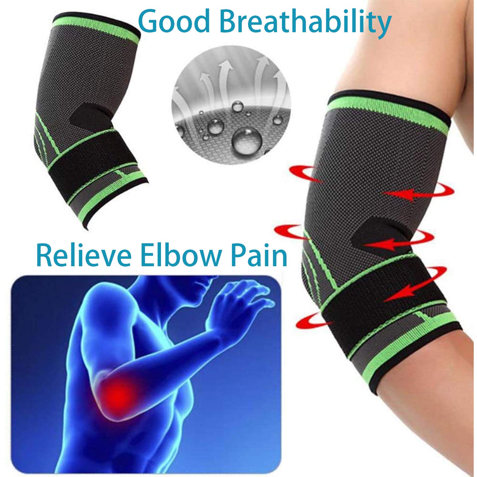 ZYQDRZ Protector De Brazo para Codos Deportivos, 2 Piezas De Codo De Golf  Ajustable, Codo De Tenis, Codo De Compresión para Esguinces, Artritis,  Aliviar El Dolor, Soporte De Vendaje,Verde,XL : Amazon.es: Coche