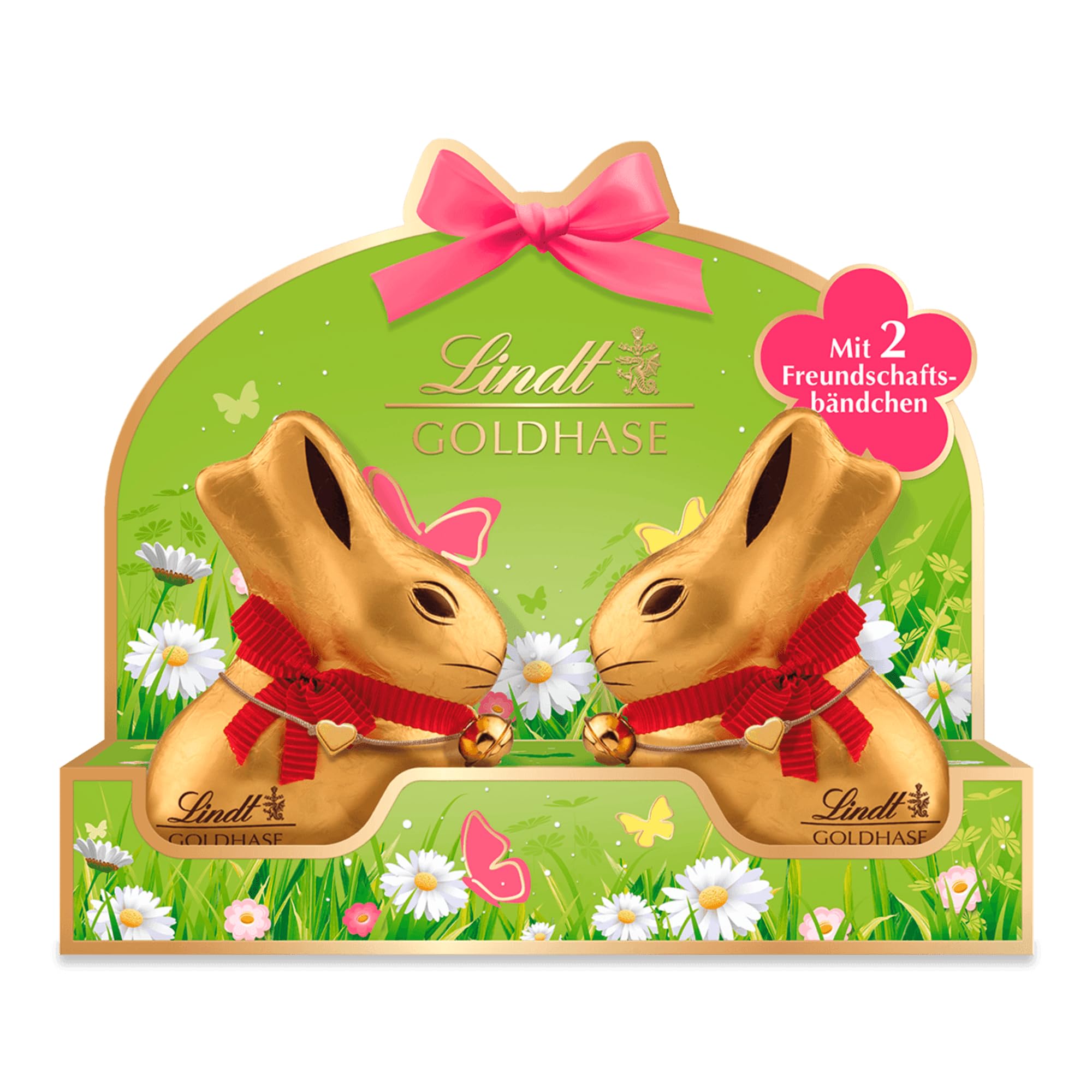 Lindt Schokolade | GOLDHASE Best Friends | 100g | Edler Schokoladenhase aus Vollmilch-Schokolade mit 2 Freundschaftsarmbändern | Schokoladenhase | Perfektes Oster-Geschenk für Freunde