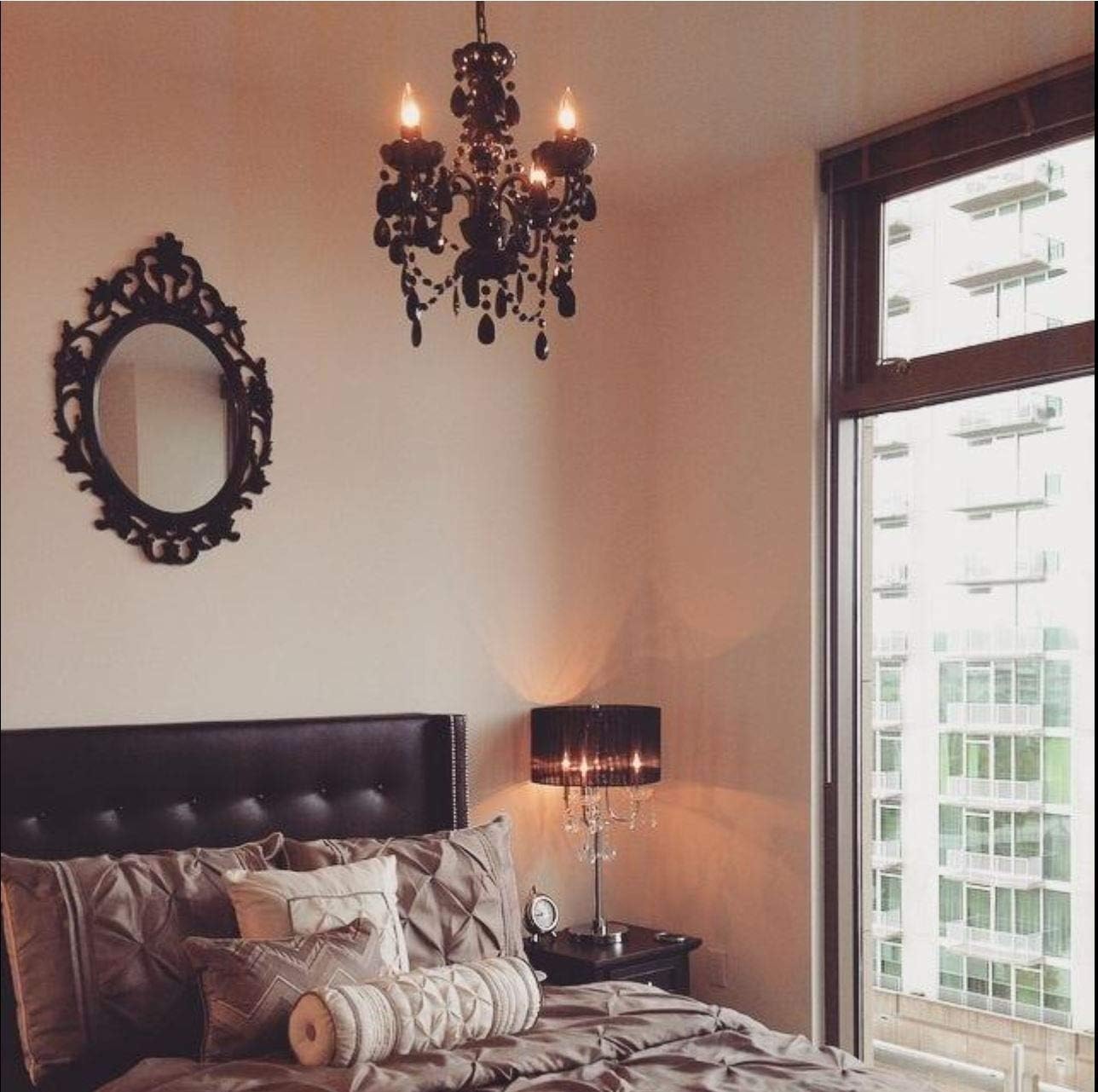 Tор Brаndѕ The Original Gypsy Color 4 Light Black Hardwire Flush Mount Chandelier H17.5”xW15”, Black Metal Frame with Black Glass Stem and Black Acrylic Crystals & Beads That Look Just Like Glass