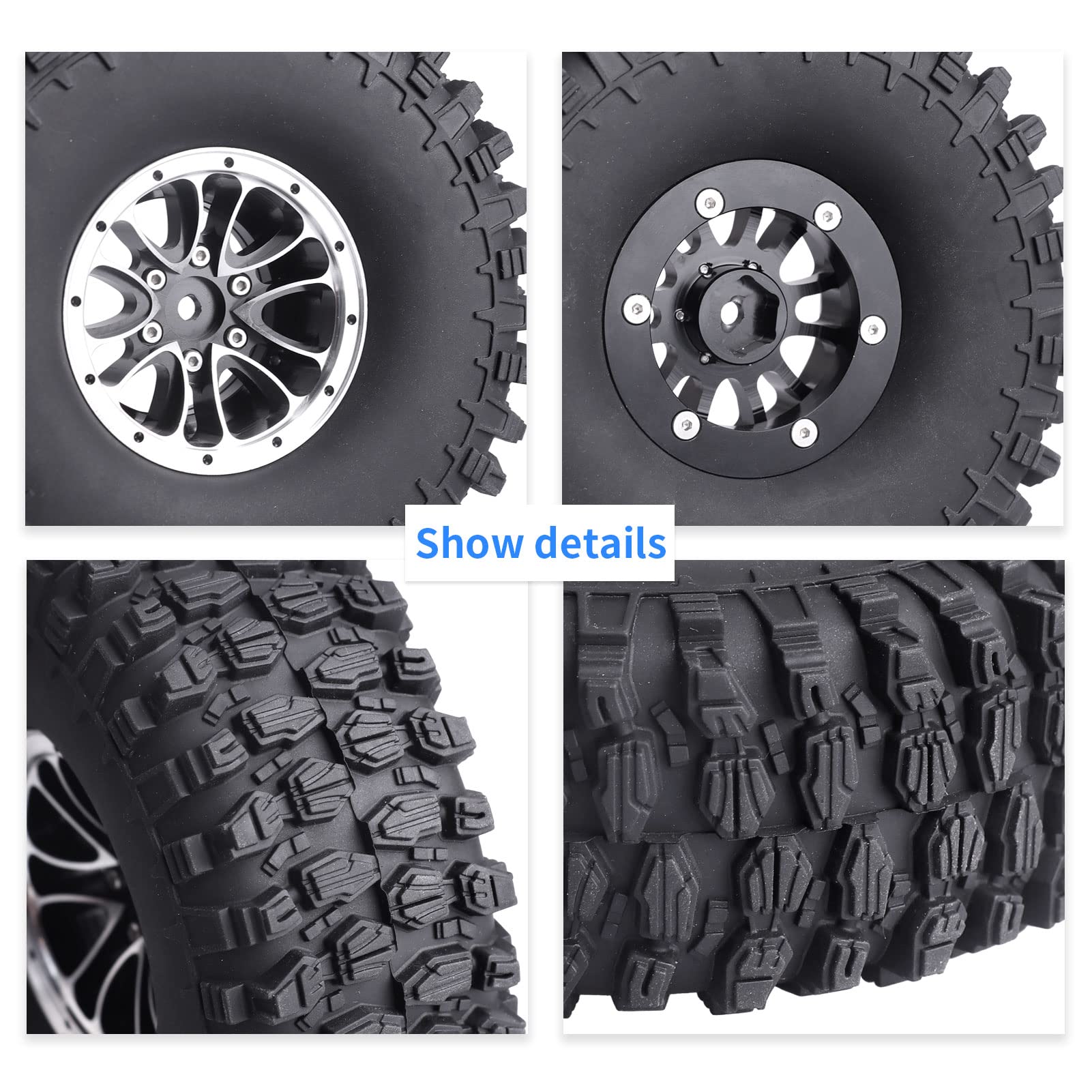 GoHobby 1.9" RC Crawler Beadlock Wheels & Tires - 120mm Height, Soft Grip, For Traxxas TRX4, Axial SCX10