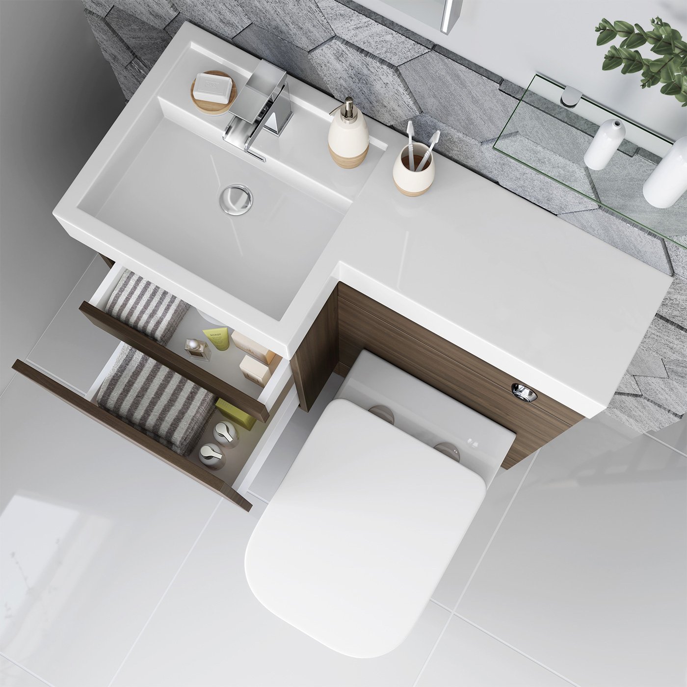 Combined Vanity Unit Basin Concealed Cistern Bathroom Suite Pan Toilet