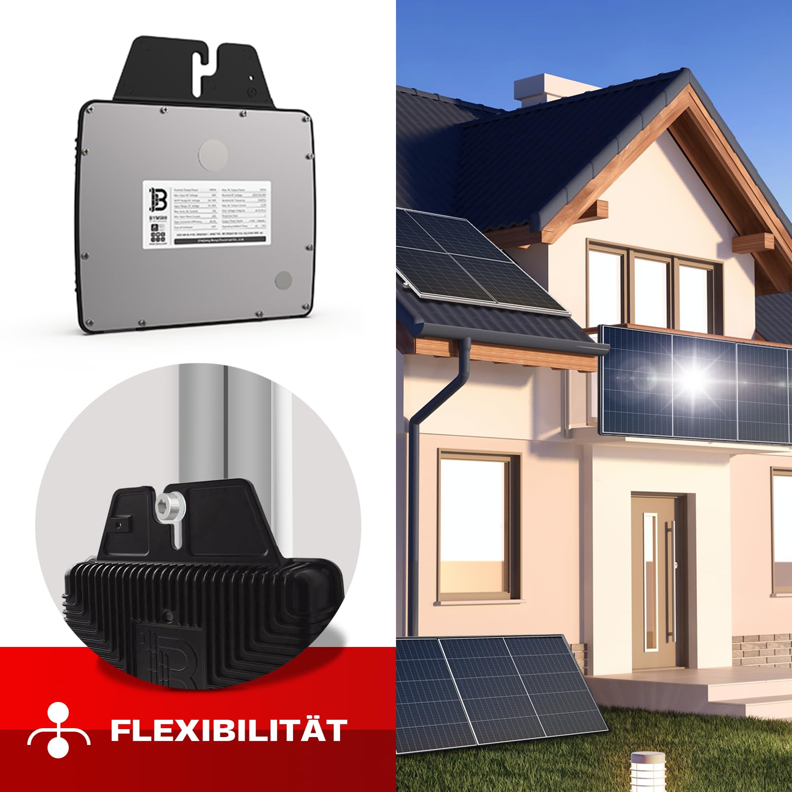 BENY BYM600 600 W Micro-Wechselrichter für Solarmodule, Microinverter Inverter für Mini-PV Plug & Play Balkonkraftwerk, Mikrowechselrichter, Solar