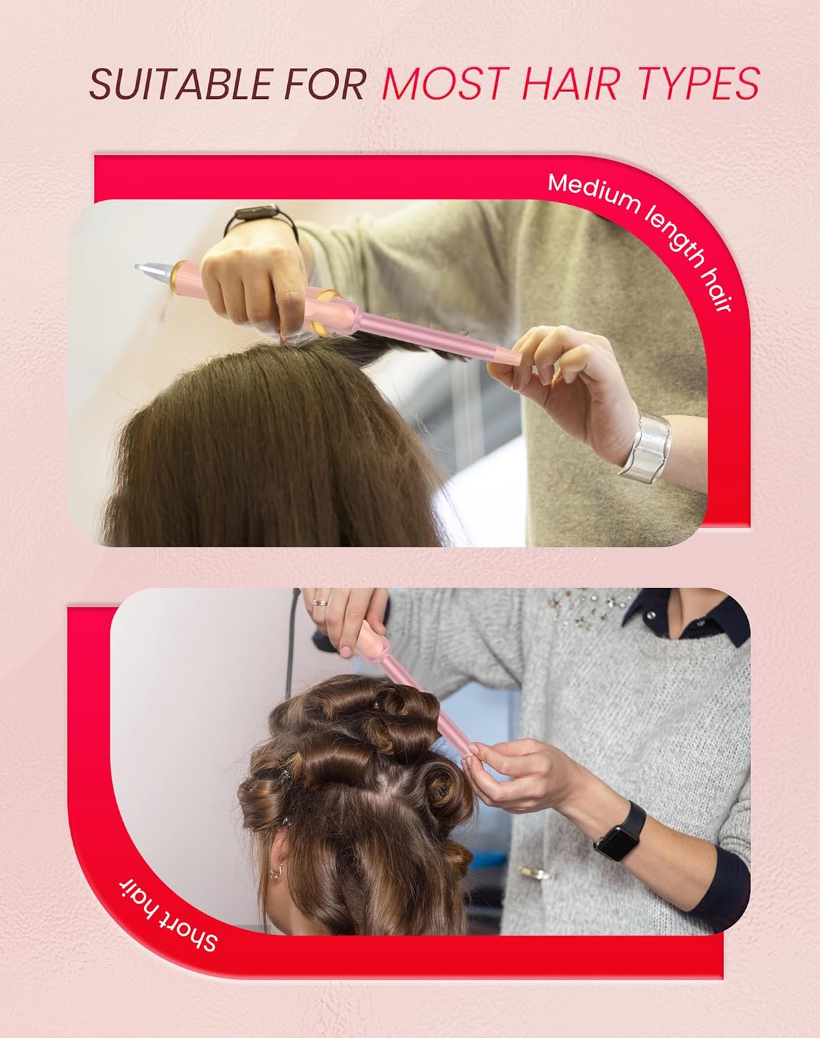 Ukliss Mini Curling Iron for Short Hair, Creates Perfect Tight Ringlets & Bangs, Fast Heat 30s, 5 Temp Settings, Dual Voltage, Auto Shut-Off & Anti-Scald Tip, Travel Friendly (Pink, 1/2 inch) - Image 9