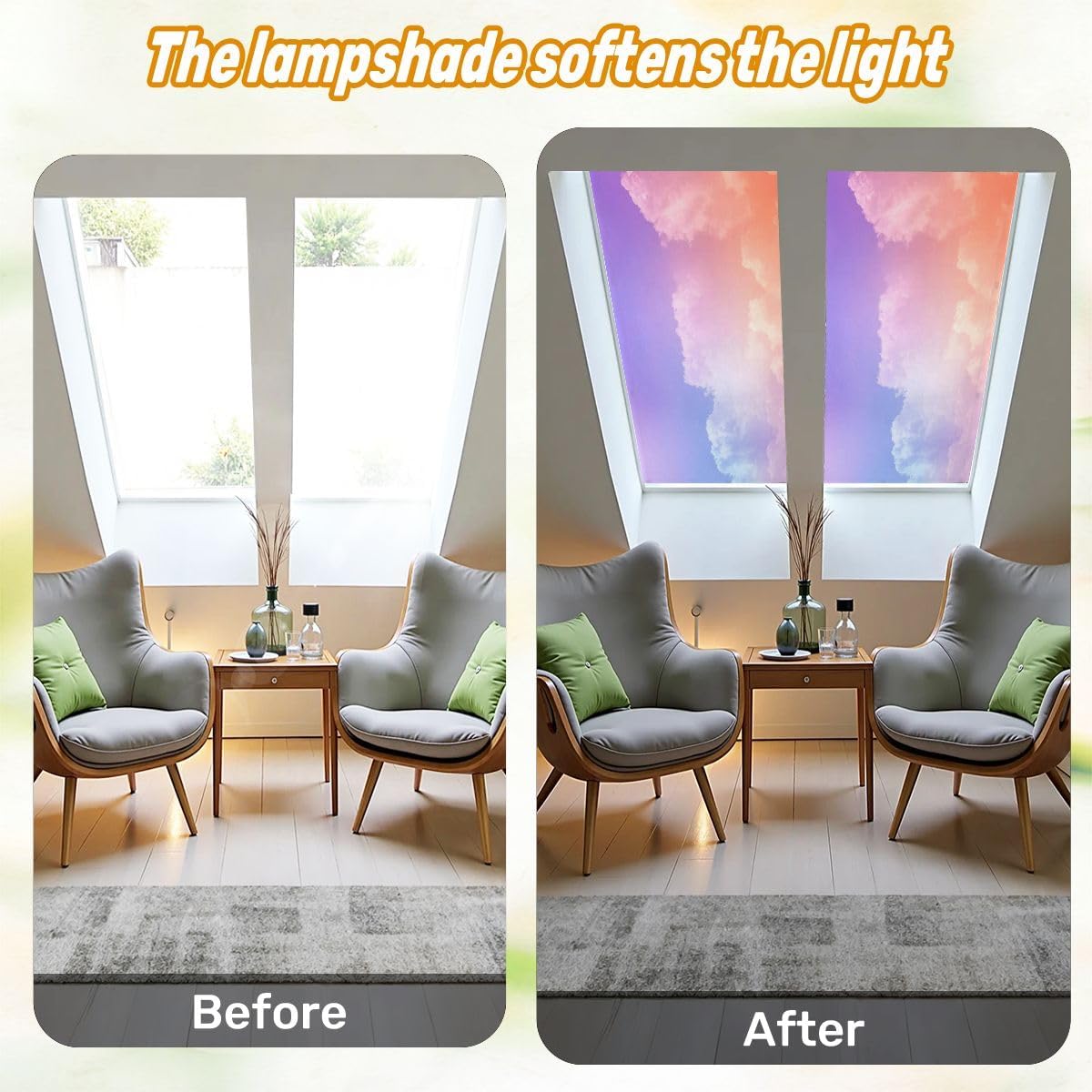 Fluorescent Light Covers for Ceiling Lights is Subtle Blend Gradient Twilight Sky Easy to Install Magnetic Light Filter for Classroom Office Hospitals School Home Decor