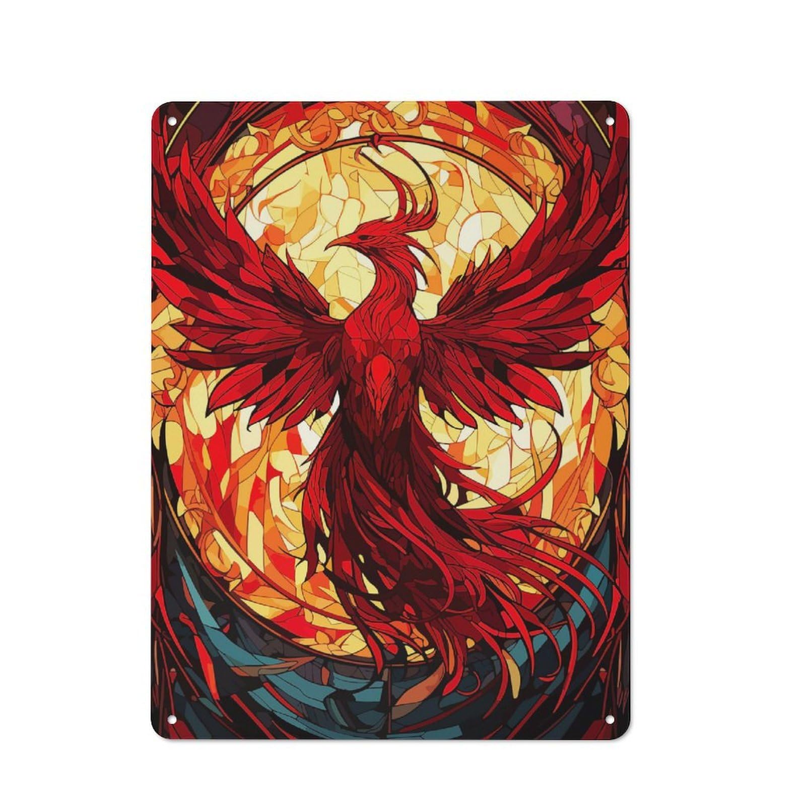 Junmoney Phoenix Stained Glass Retro Metal Wall Sign 40X30cm With For Living Room Wall, Housewarming Wall Decor For People Furnishing Living Room