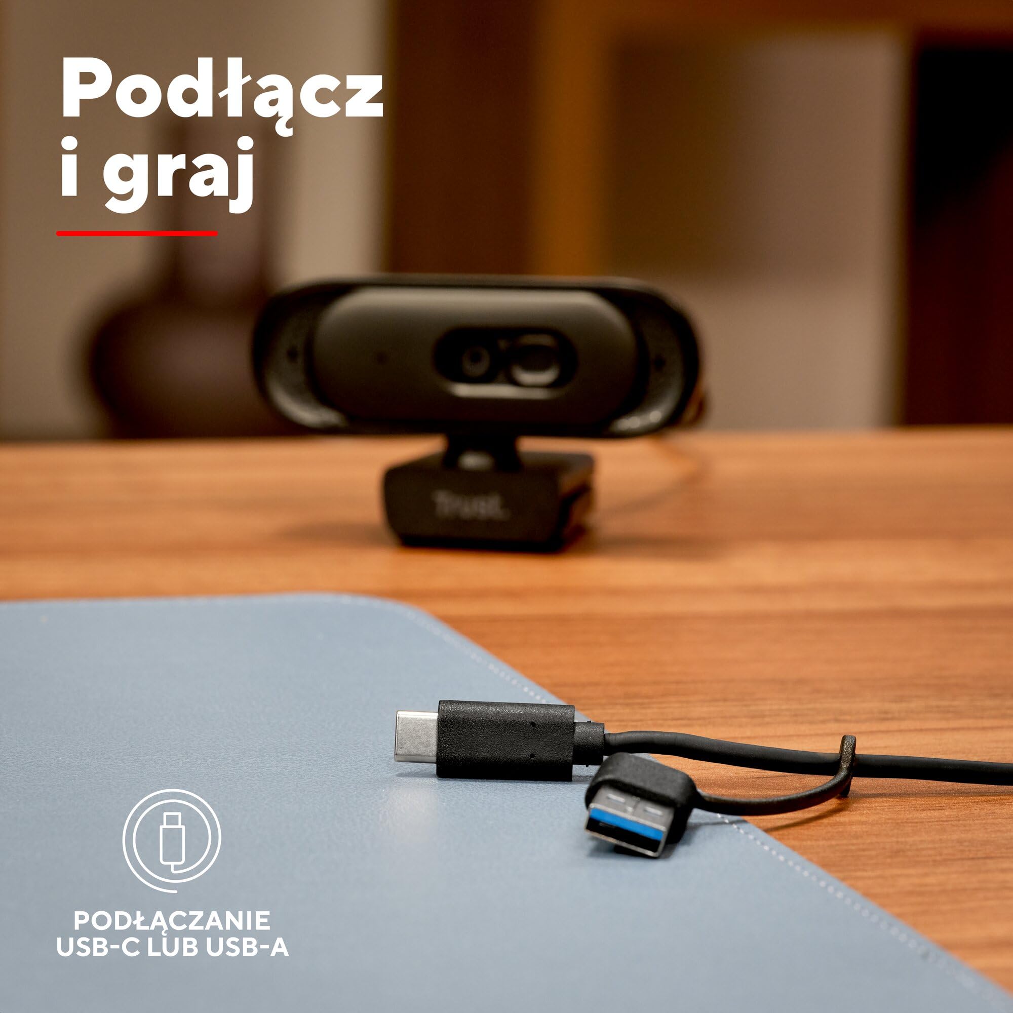 Trust Ovala 2K QHD kamera internetowa z osłoną prywatności, czarna | pole widzenia 75°, USB-A/USB-C, kamerka komputerowa do spotkań i streamowania z redukcją szumów, Teams, Google Meet, Zoom