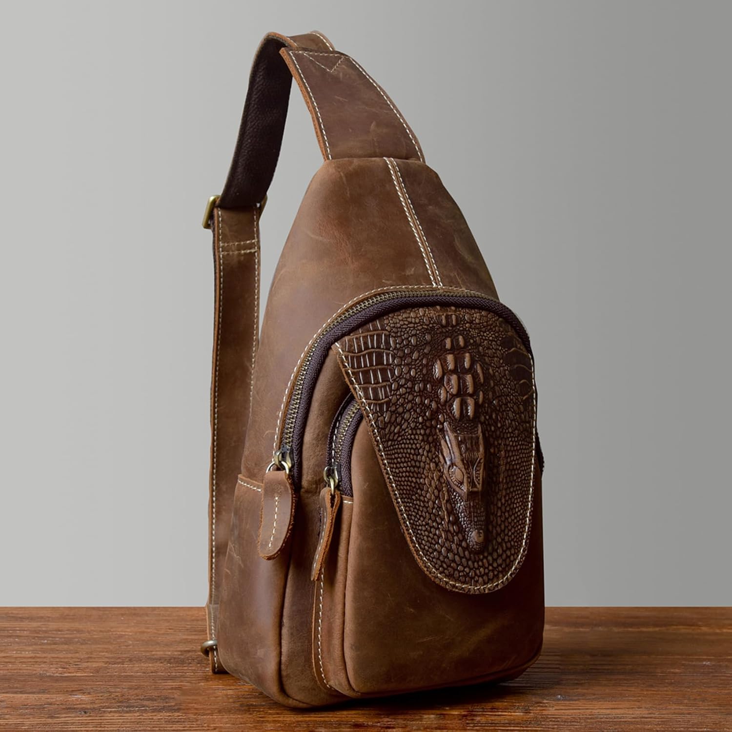 Genuine Leather Sling Bag for Men Women Backpack Chest Shoulder Satchel Crossbody Bags Casual Outdoor Daypack - Image 4