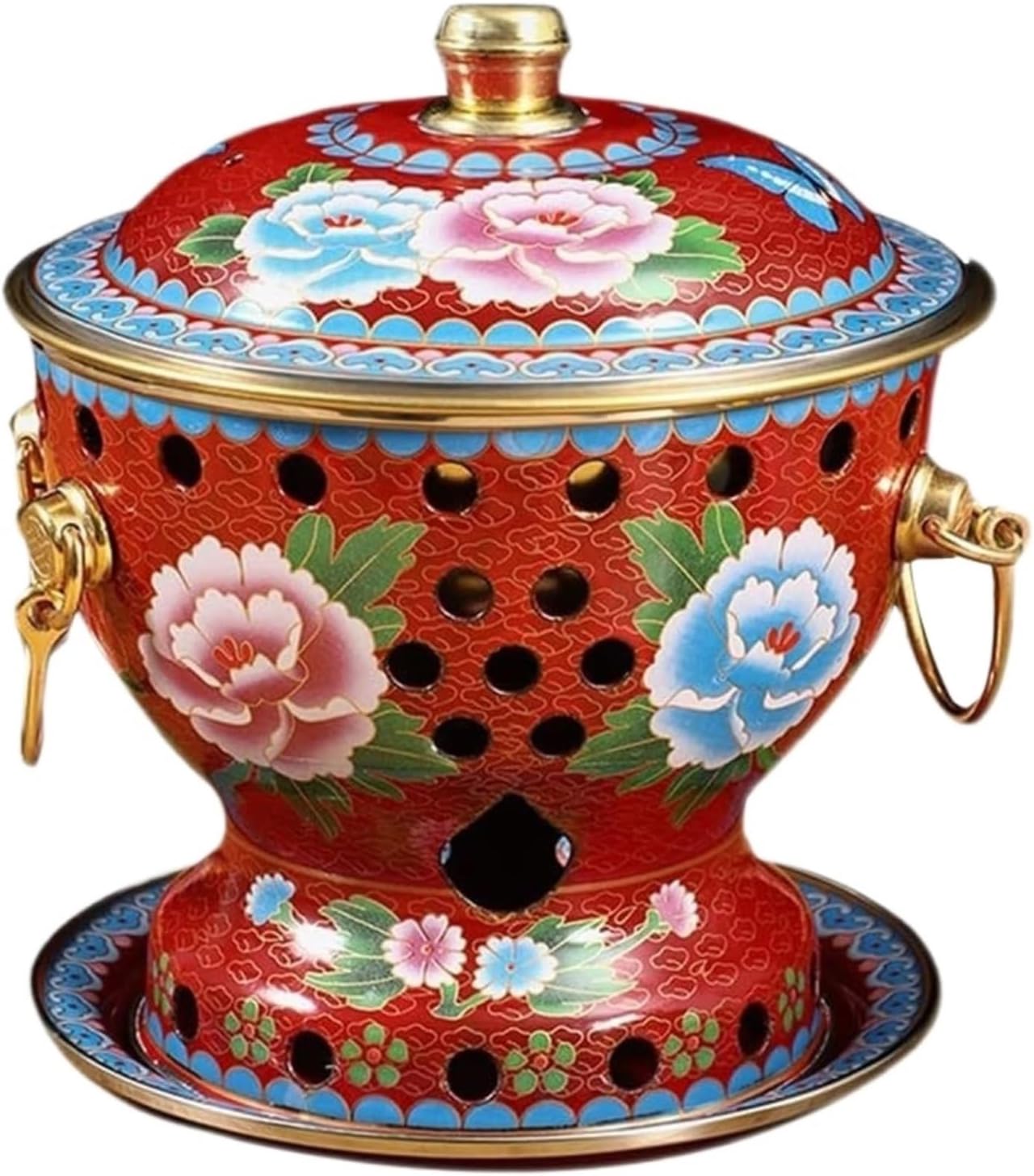 Copper hot Pot， Single Person Small Copper Pot Hot Pot Chinese Traditional Hot Pot by Commercial Alcohol Chinese Hot Pot,Blue-19 * 24 * 18cm(Rosso)