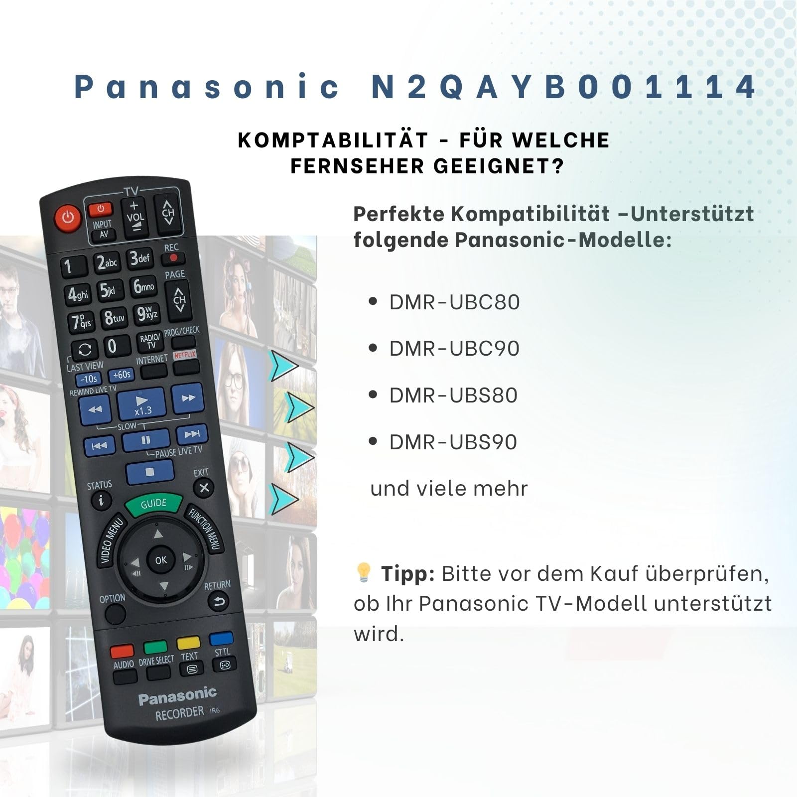 Panasonic N2QAYB001114 – Original-Fernbedienung für Panasonic Viera TVs – Achtung Nicht kompatibel mit Panasonic N2QAYB001113 !!!