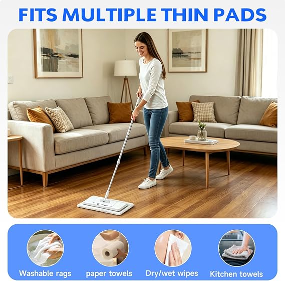 New 2-in-1 Push Clamp Lazy Mop Hands Free Flat Mop, Full Size