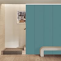 Vista 2 de Persiana opaca sin cordón, con panel deslizante de 4 o 6 rieles para ventana corrediza y puerta de patio, cortina de tela tejida, azul lago