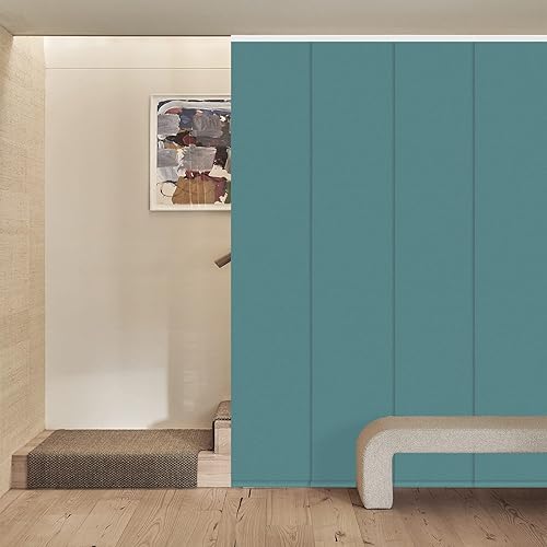 Miniatura 2 de Persiana opaca sin cordón, con panel deslizante de 4 o 6 rieles para ventana corrediza y puerta de patio, cortina de tela tejida, azul lago