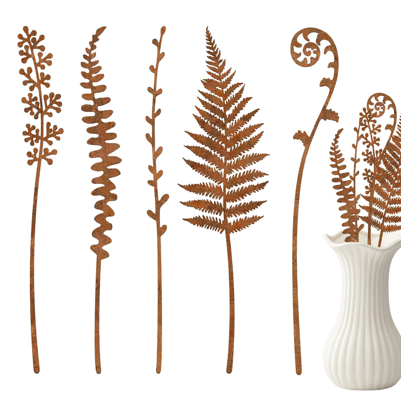 Genikeer Rusty Metal Garden Decor | Rusty Decorative Yard Stakes | Farmhouse Rustic Ferns Flowers Statue Vintage Weather-Resistant Lawn Ornament for Park Potted Planter
