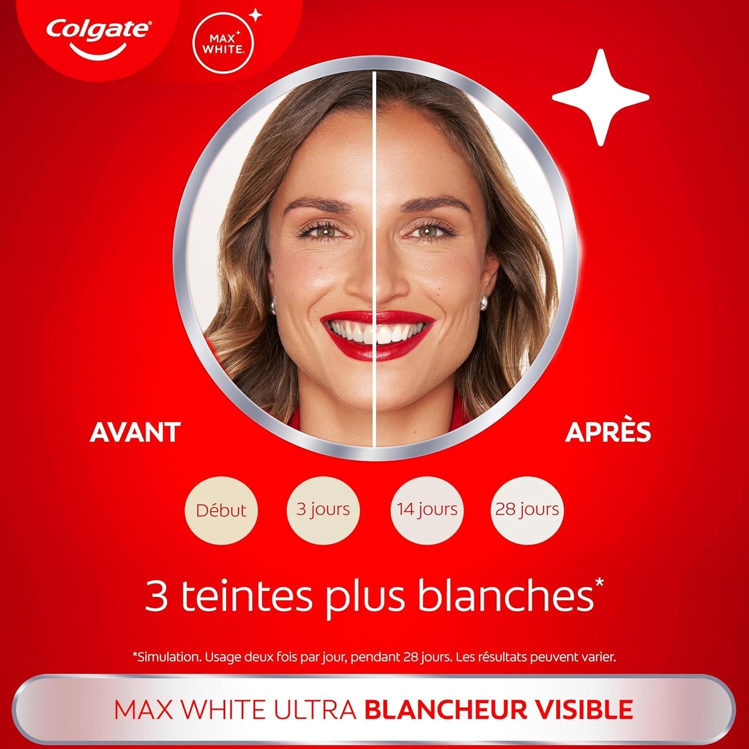 Colgate® MaxWhite Ultra Blancheur - Dentifricio 4 x 75 ml |Duo Spazzolino da denti | Dentifricio Bianchezza Visibile- Elimina in 3 giorni le macchie - Azione profonda - Tecnologia ActivShine