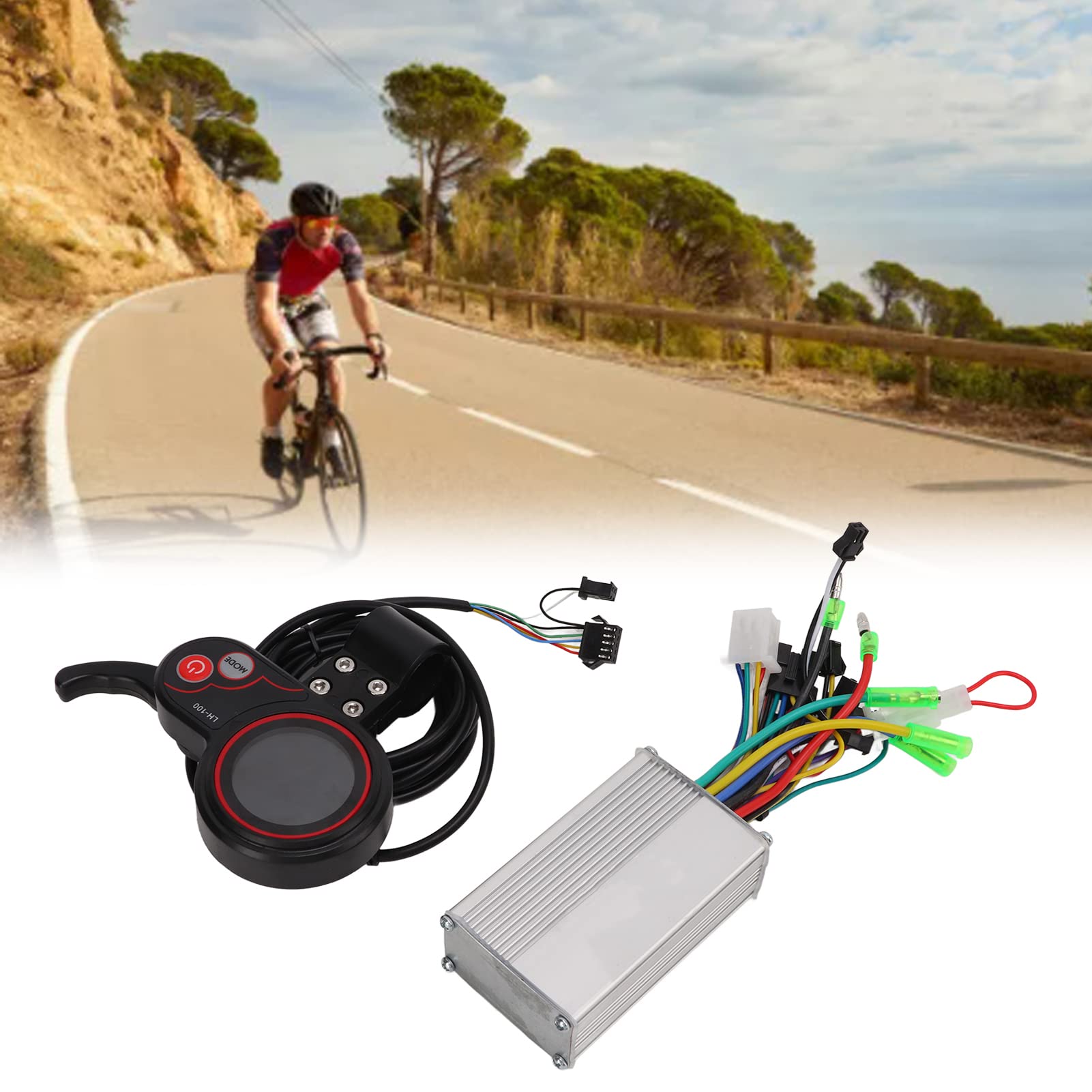 BuyWeek Kit de Contrôleur de Moteur sans Balais pour Vélo Électrique, 24V 36V 48V 350W Contrôleur de Scooter Électrique avec LH100 Panneau d'Affichage LCD Accélérateur au Pouce 2 en 1 Harnais Intégré