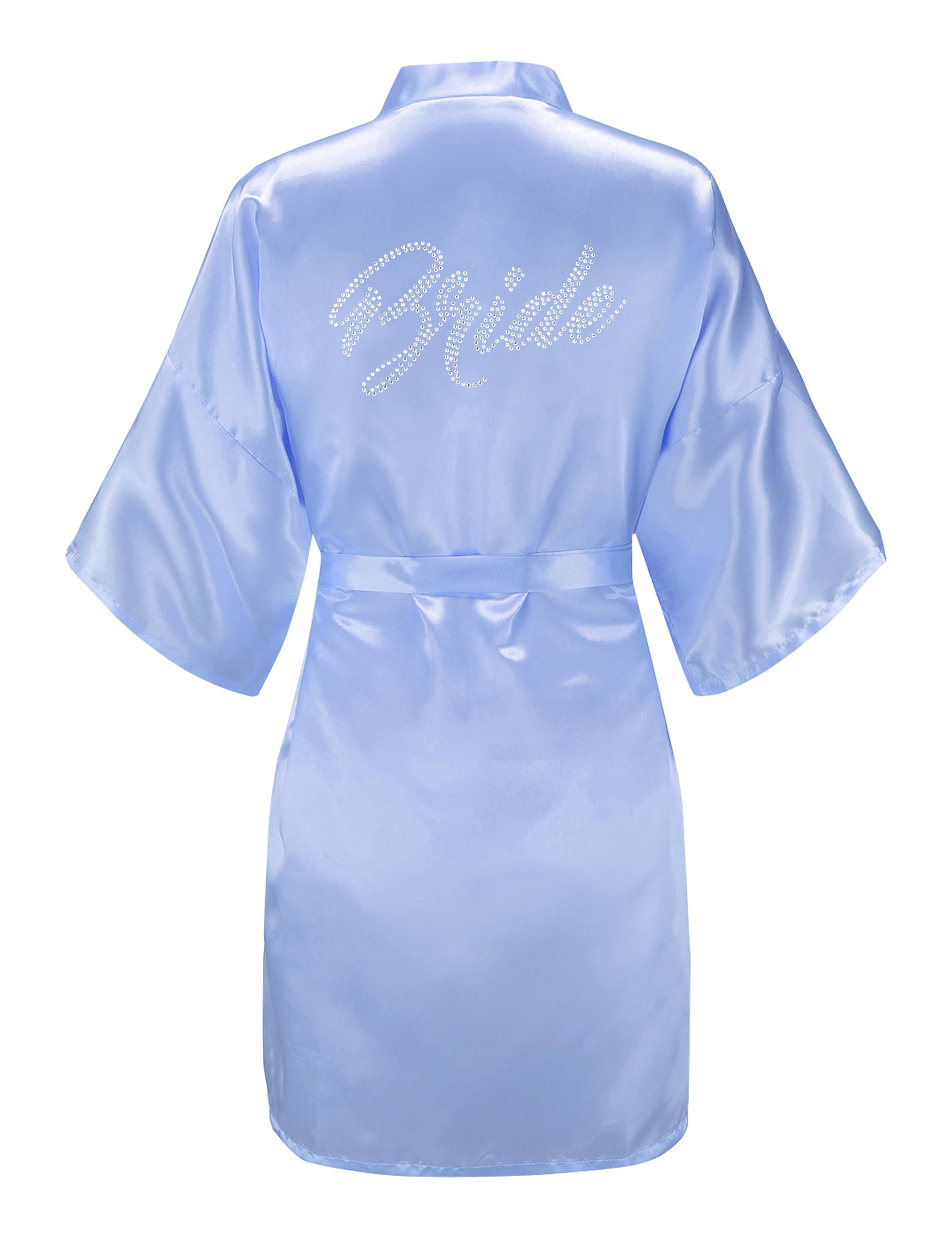 Women's One Size Silver Rhinestones Bride Bridesmaid Short Satin Robes for Wedding Party Getting Ready