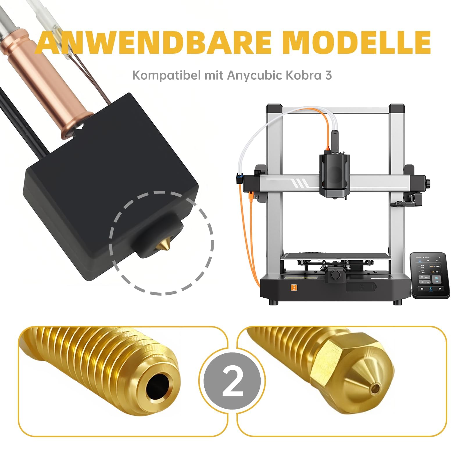 Dysze mosiężne kompatybilne z Kobra 3/S1 – Zestaw 10 szt. mosiężnych dysz do drukarki 3D (0.2/0.4/0.6/0.8mm), trwałe i dokładne, do szybkiego druku 3D
