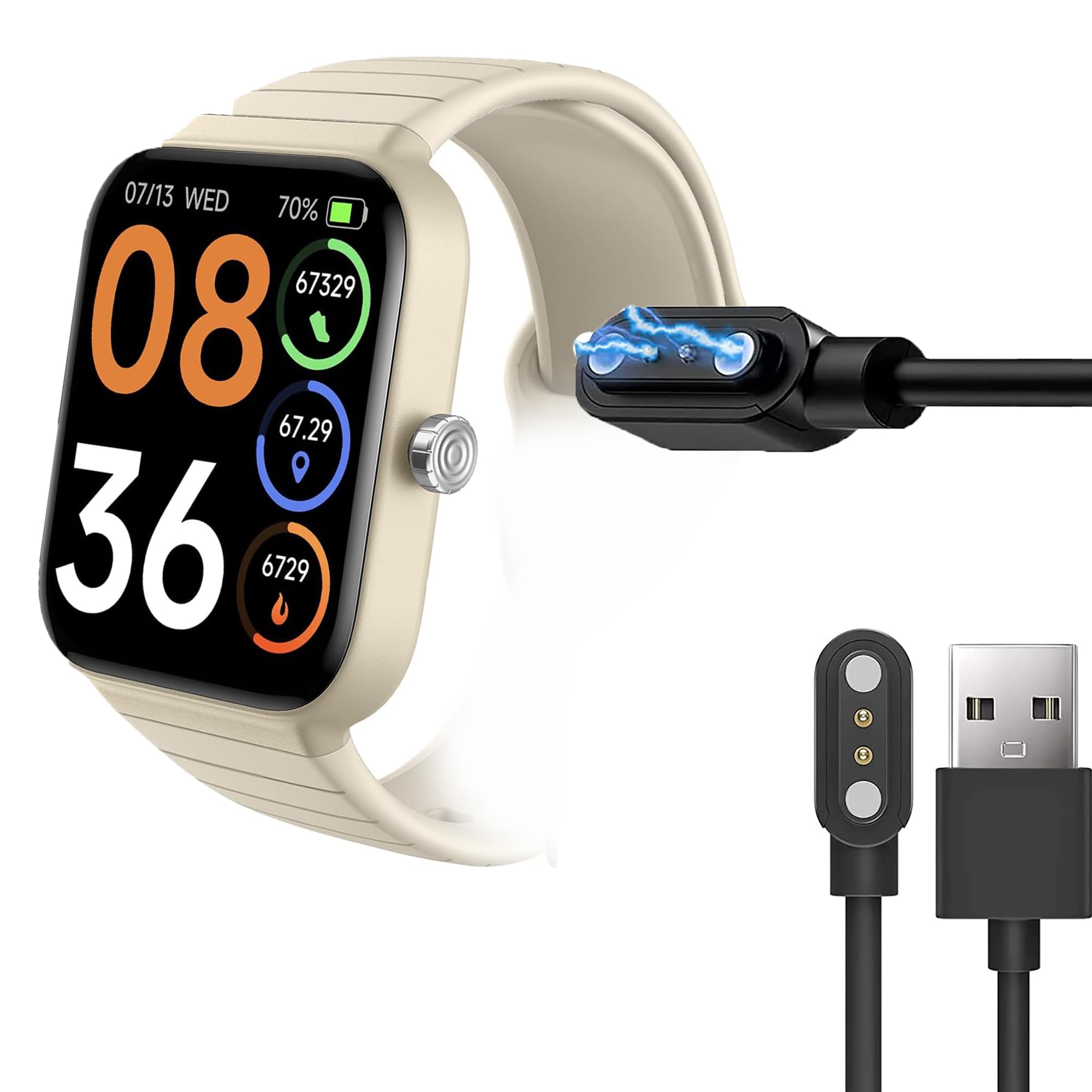 Lamshaw Compatible with SKG V7 Cyber Smart Watch Charger, Magnetic USB Charging Cable Replacement Charger Cable Compatible with SKG V7 Cyber Smart Watch (2 Pack-Black+White)