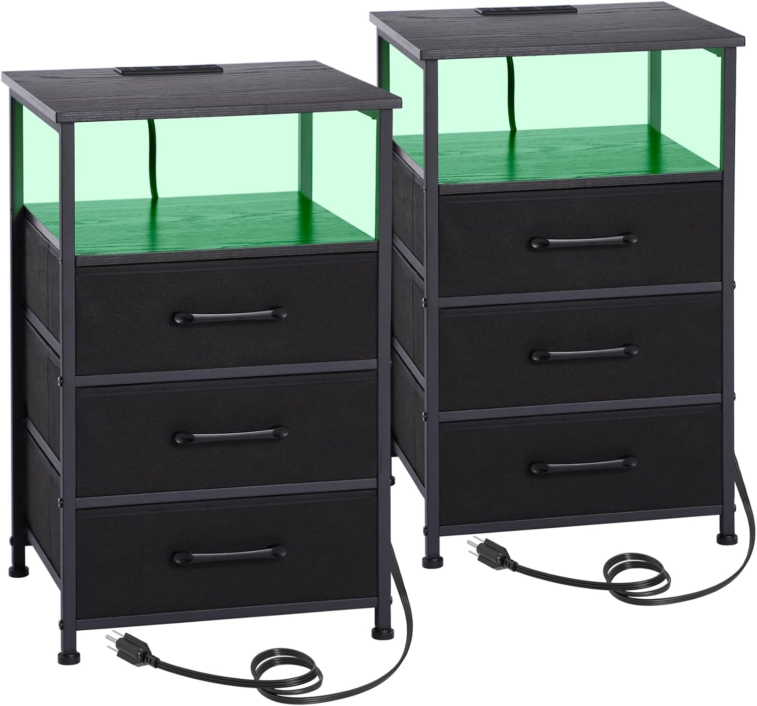 LOAKEKEL Nightstands Set of 2, Night Stand with Charging Station USB C