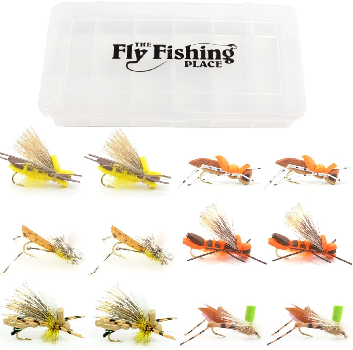 The Fly Fishing PlaceBitterroot River Foam Hopper Fly Fishing Flies Assortment - 12 Flies - 2 Each 6 Trout Flies Fly Box