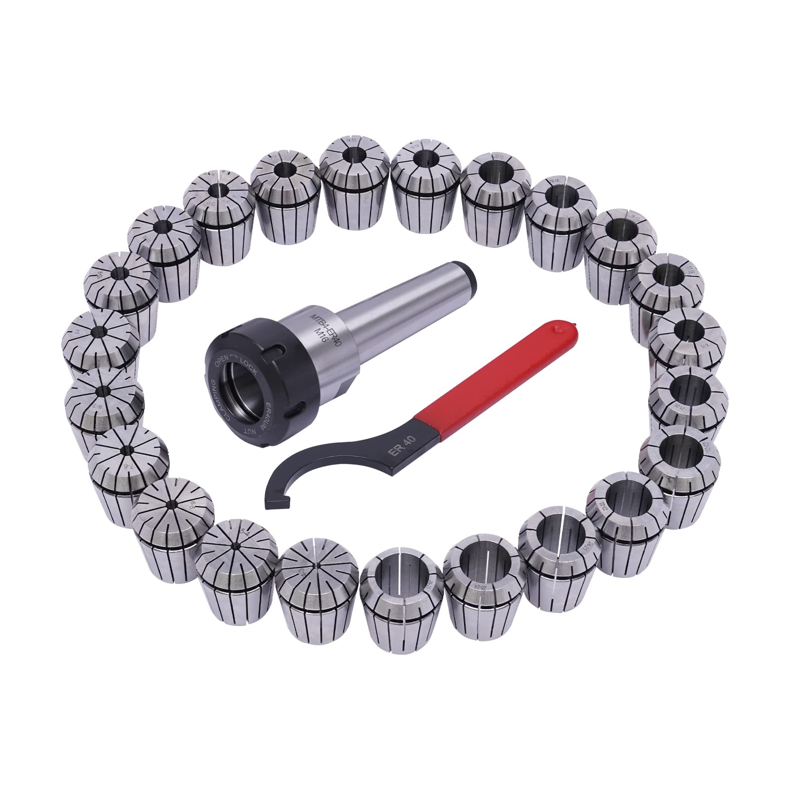 ER40 - Set di 23 pinze, 4 – 26 mm, M16 MK4, con chiave inglese per postazioni di lavoro CNC, macchina per incisione e tornitura per fresatura, foratura, ecc