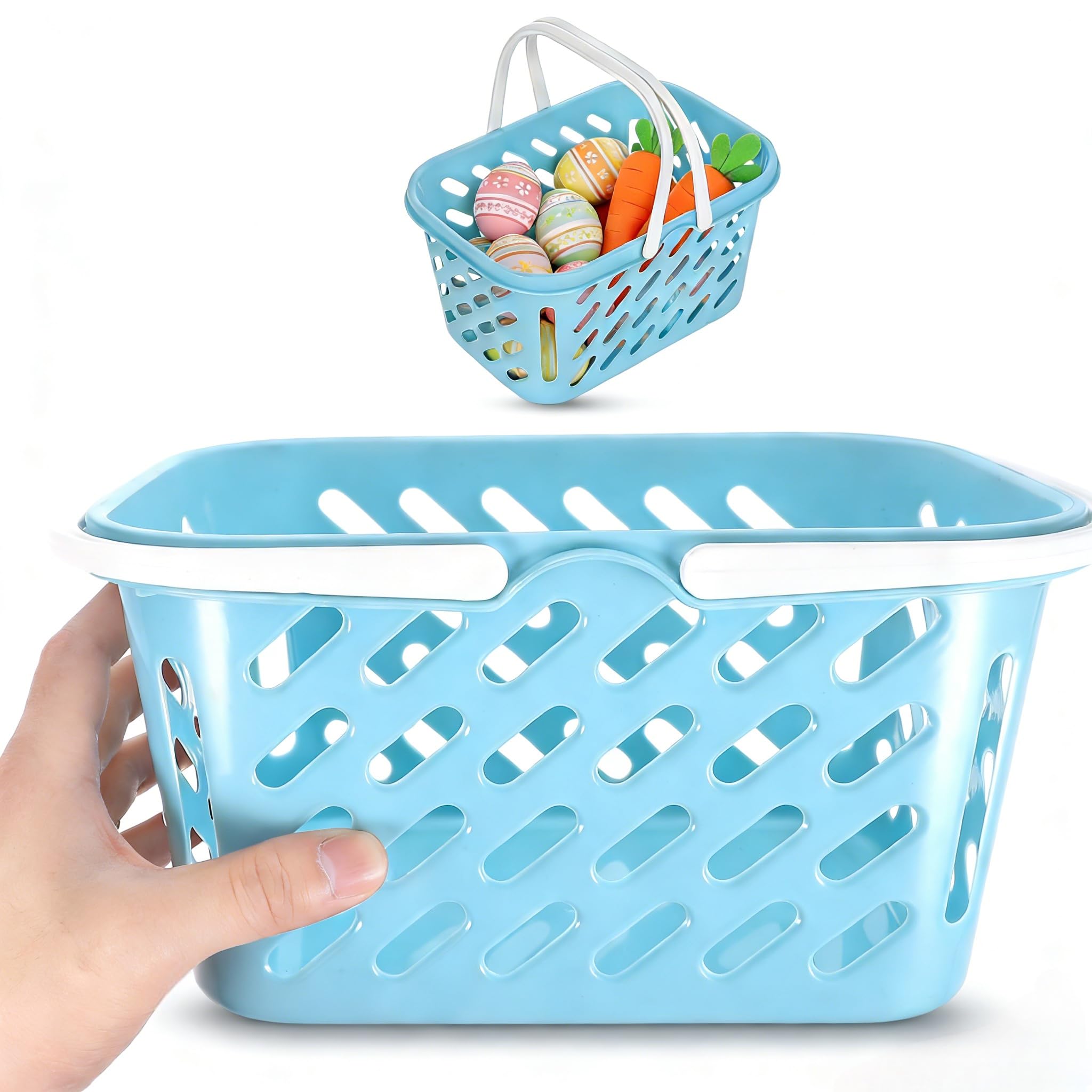 NUOBESTY 1Pc Shopping Basket Toy, Mini Grocery Bin with Handles Kids Pretend Play Blue Plastic Basket for Role Play, Toy Storage, Party Favors (10.24