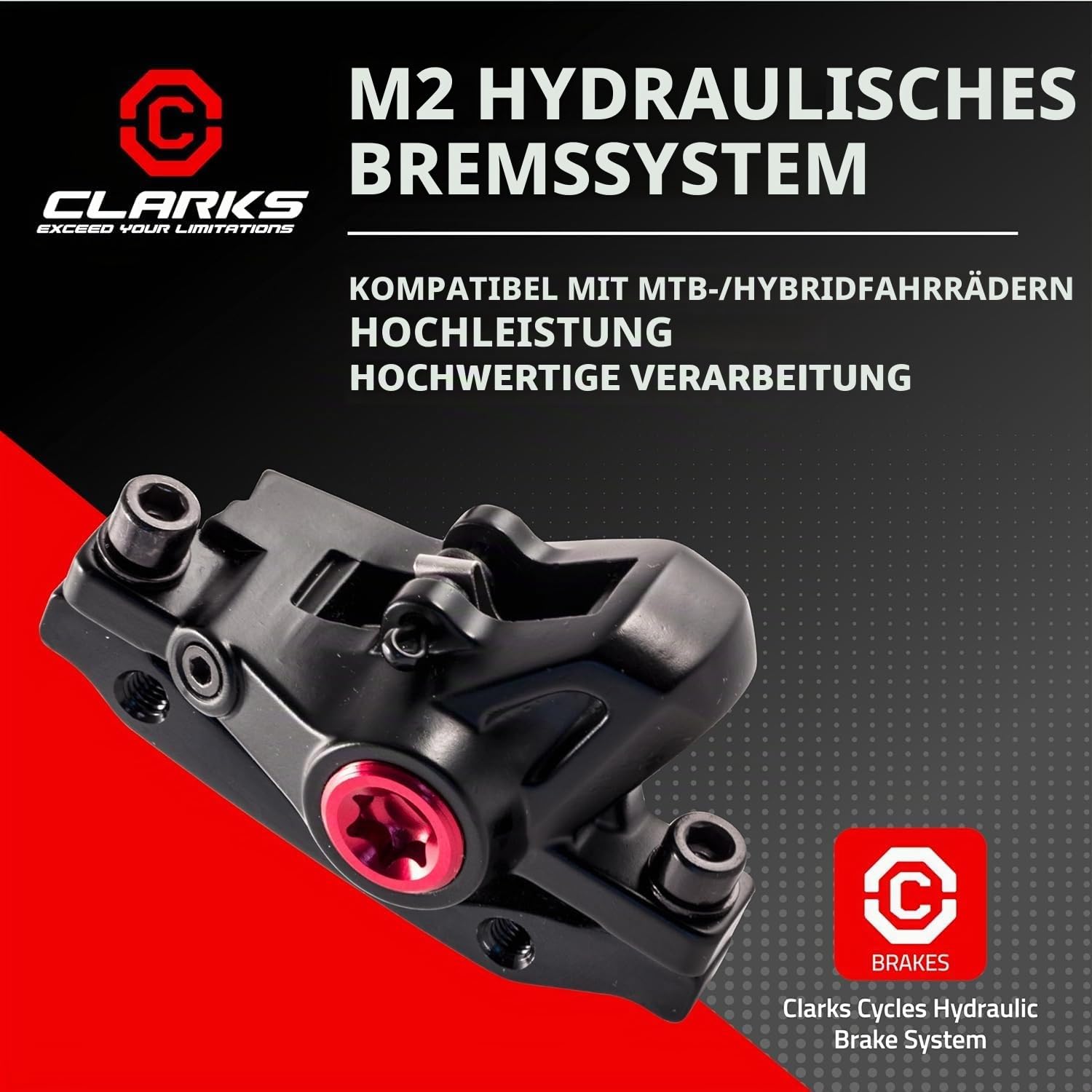 Clarks Cycle Systems M2 Hydraulisches Scheibenbremsen-Set, inkl. Rotoren, Oliven, is-Halterungen, Schwarz, 160/160 mm