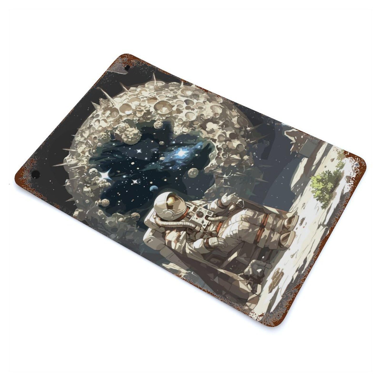 Astronaut Statue Rusty Metal Tin Sign 11.8"x7.9", for Basement, Hobby Room And Garage Decor, Retro Wall Decor