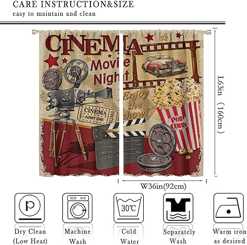 Miniatura 89 de Cortinas opacas para cine en casa, diseño retro moderno, tiras de película de palomitas de maíz para cámara de película, bolsillo para barra,