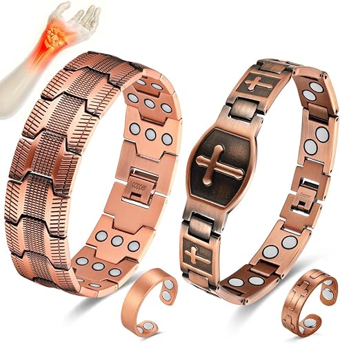 Miniatura 1 de Pulsera de cobre para hombre, imanes ultra fuertes, pulsera magnética de cobre puro y anillo con herramienta de tamaño ajustable