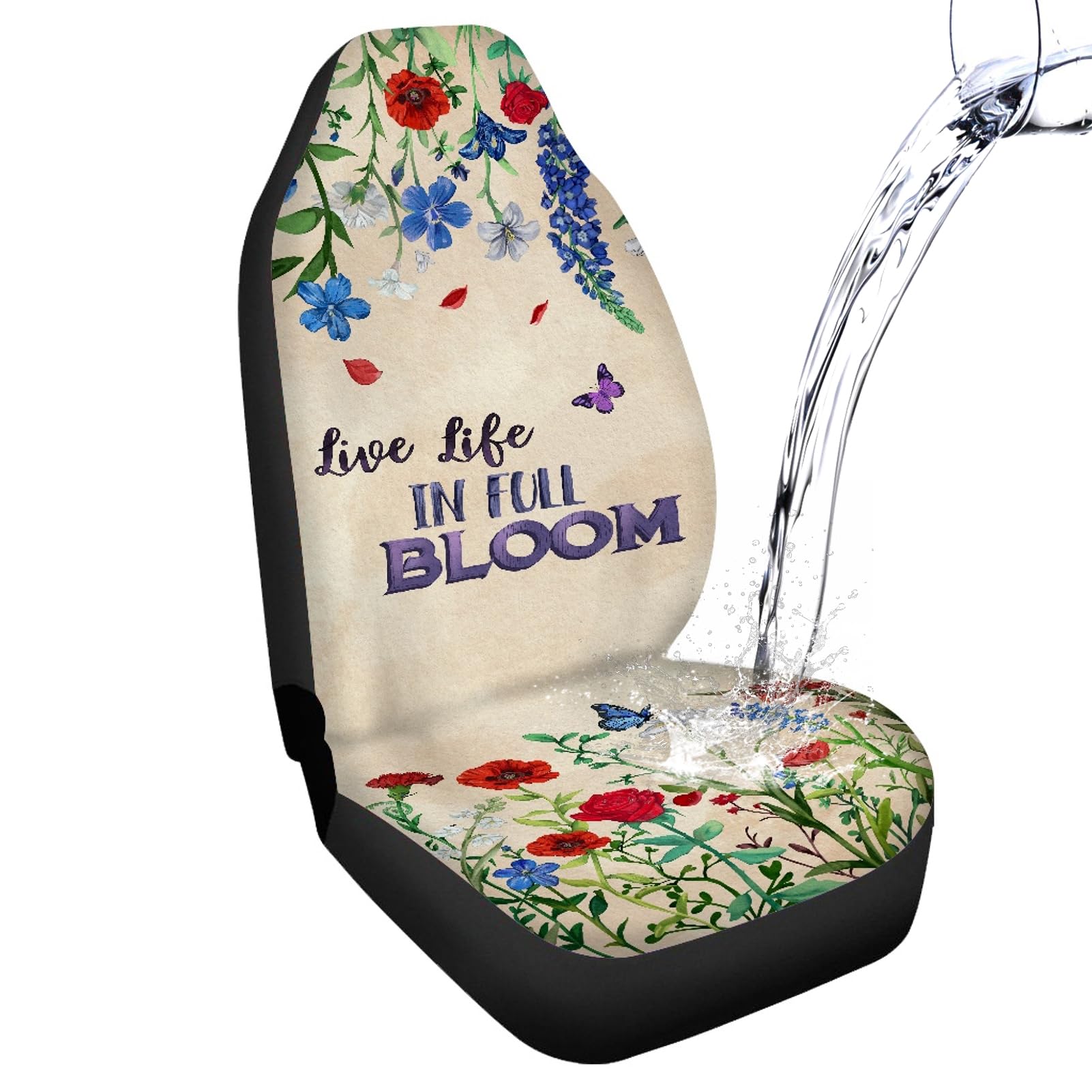 Temdrsuy Boho Car Seat Covers Cute - 2PCS Waterproof Front Seat Covers with Car Drying Towel, Airbag Compatible, Universal Fit for Most Vehicle Car Seat Protector for Women SUV Sedans Trucks