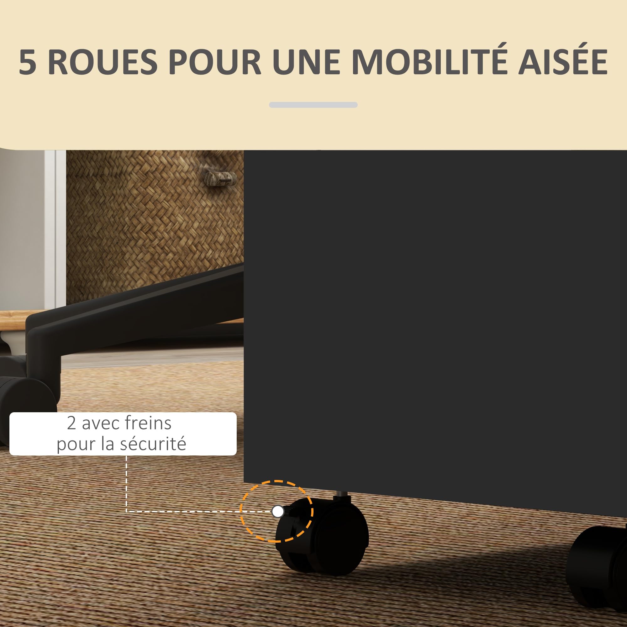 Vinsetto Ufficio piedistallo su ruote mobile con 2 cassetti estraibili classificatore 48 x 40 x 59,5 cm nero