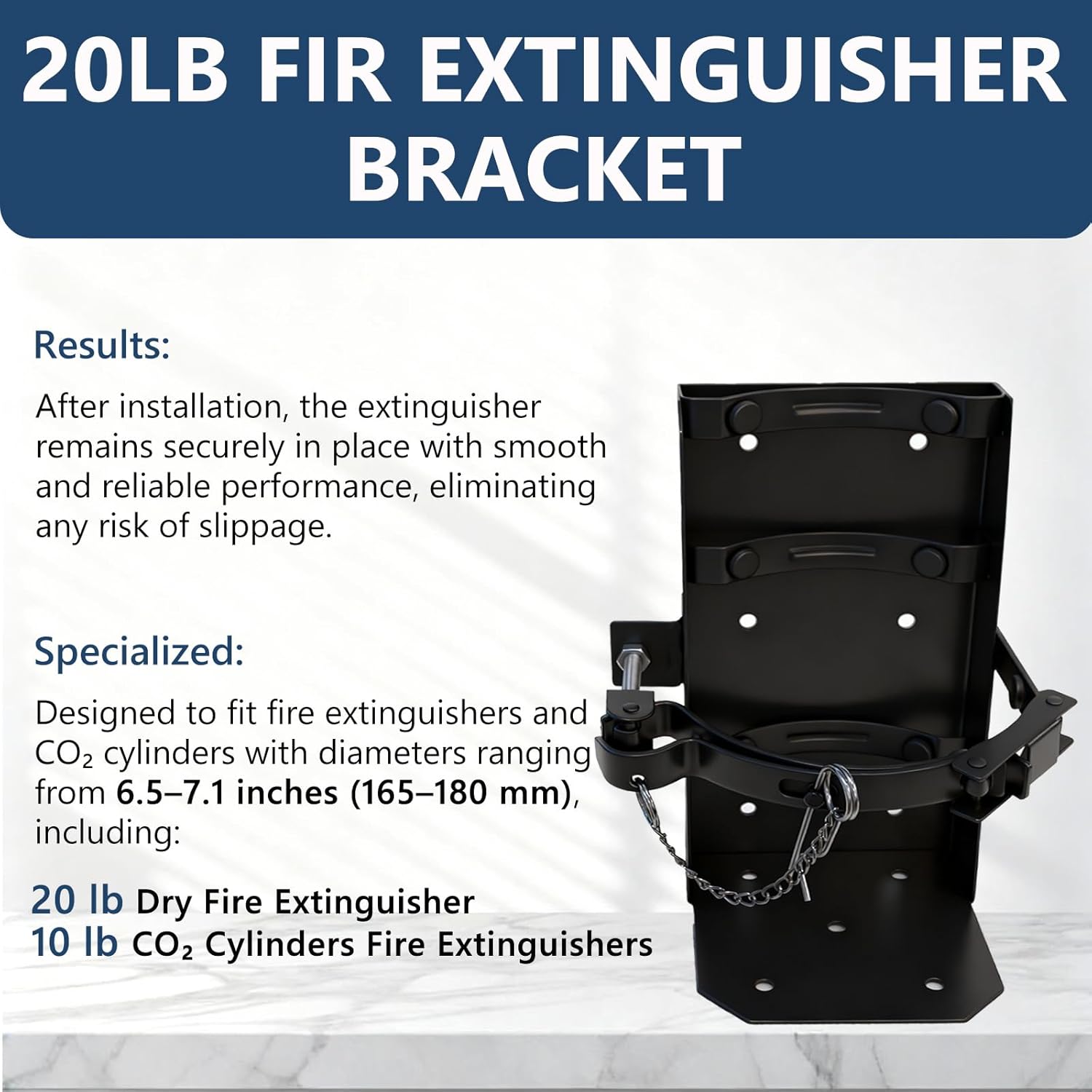 Fire Extinguisher Bracket, Heavy Duty Fire Extinguisher Wall Mount St12 Steel, Fits 20lb Dry/10lb CO2 Extinguisher Holder for School,Garage,Truck,Boat (Black, 20LB)