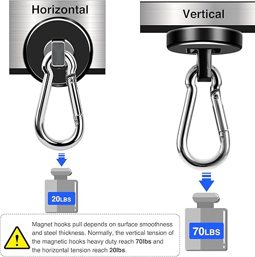 Miniatura 3 de LOVIMAG Ganchos magnéticos, ganchos magnéticos fuertes de 70 libras, imanes de neodimio negros con ganchos, ganchos magnéticos de tierras raras con