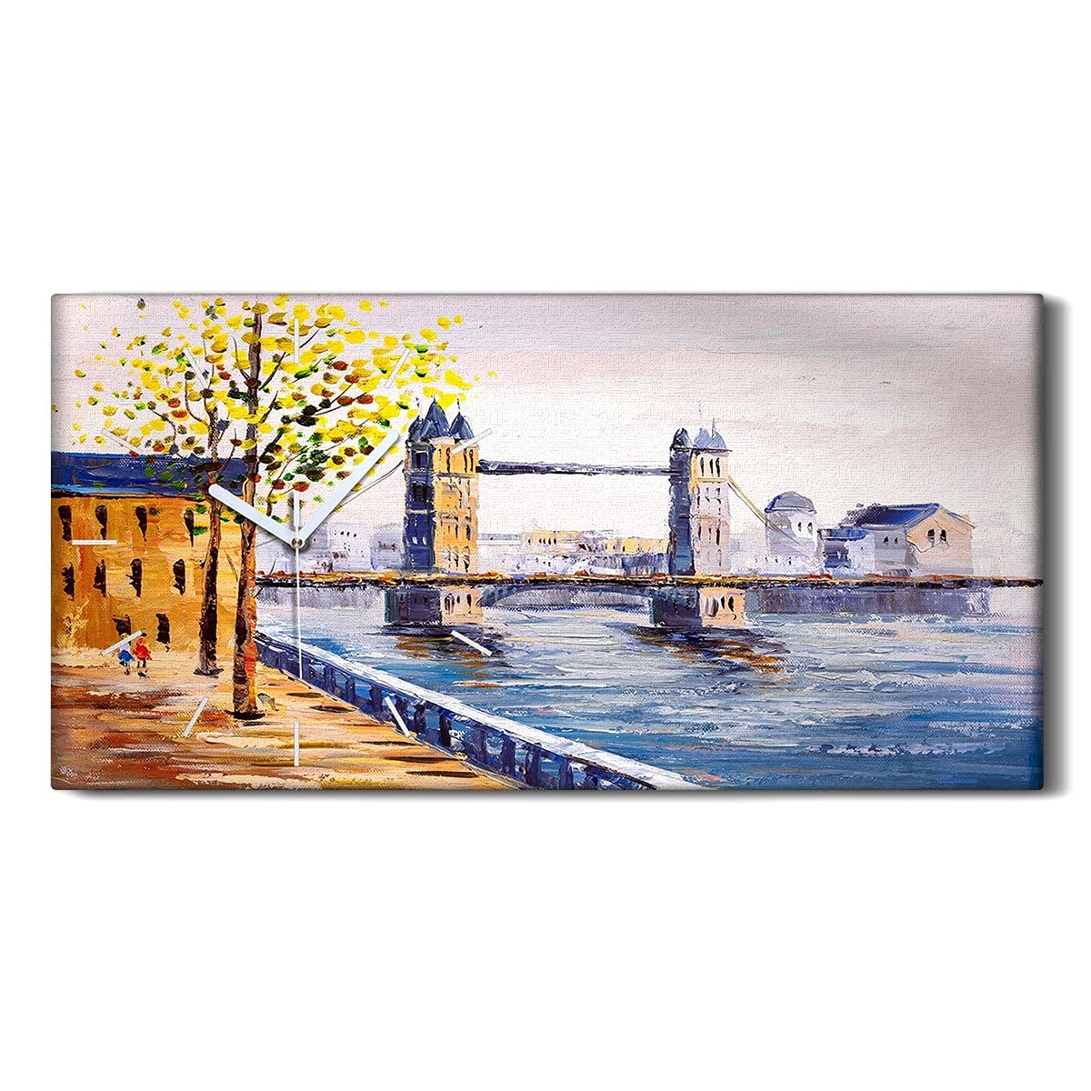 Horloge sur Toile 60x30cm au design de pont de ville abstrait et silencieux