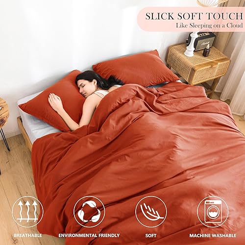 Miniatura 2 de COTTEBED Juego de edredón naranja Queen Liquidación Prime, algodón lavado suave ligero para todas las estaciones, tamaño matrimonial, ropa de cama