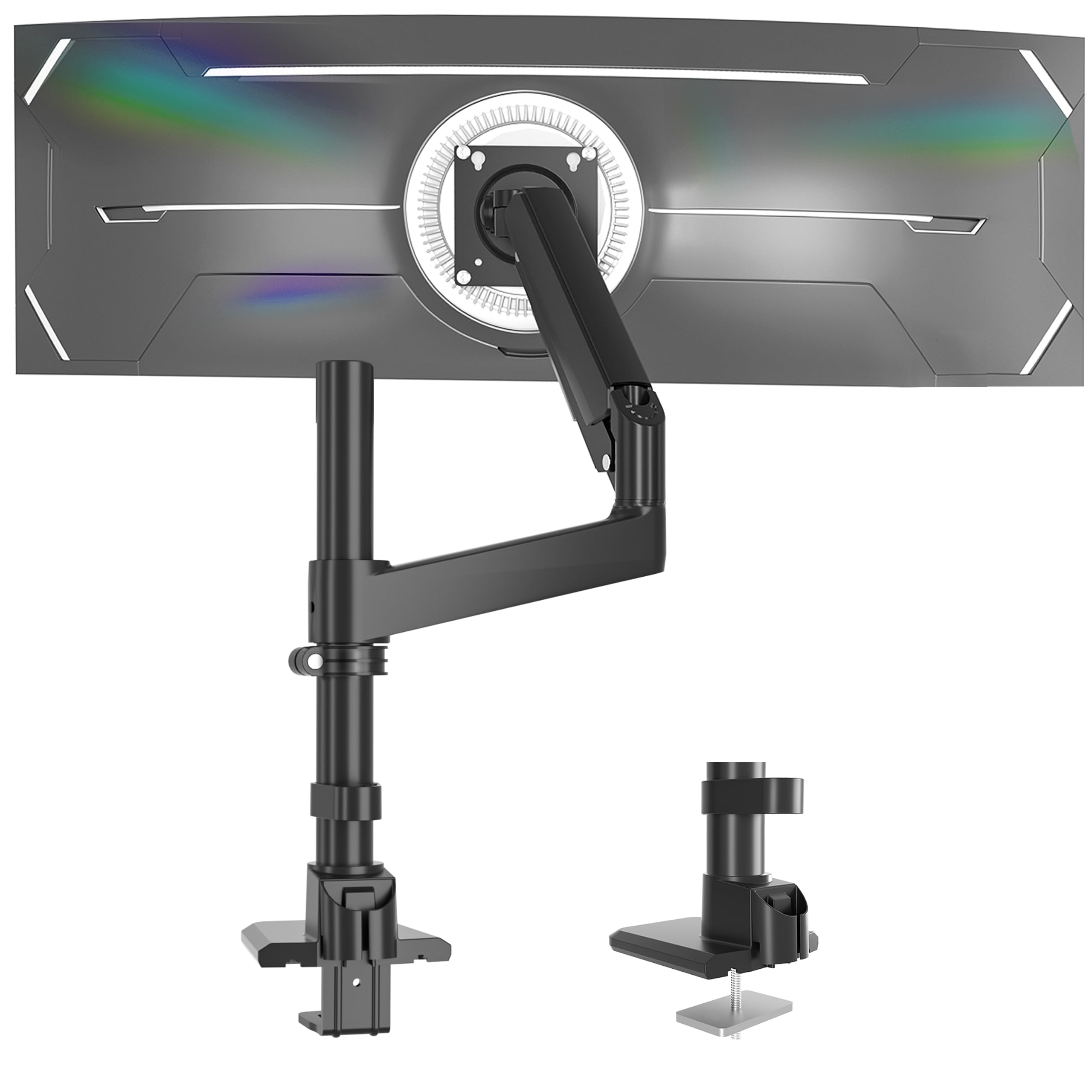Braccio Monitor Nero per Schermi Ultralargo da 17 a 60 Pollici,Supporta 20kg, Supporto Monitor a Molla a Gas Regolabile in Altezza Con Asta, Ergonomia Rotazione VESA 75x75/100x100mm