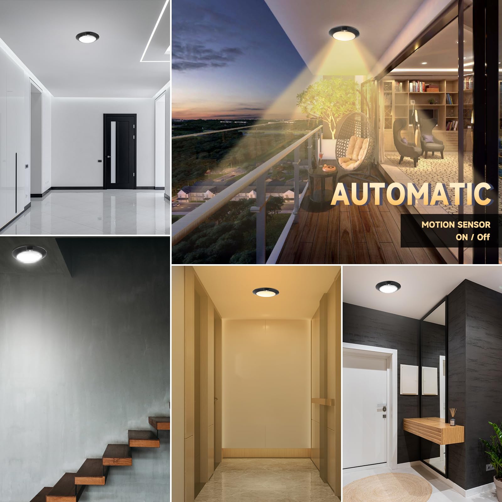 ECOELER Lampa sufitowa z czujnikiem ruchu, 3 CCT, wykrywacz ruchu, światła dyskowe z odliczaniem czasu i czujnikiem światła, przewodowa, do przedpokoju, schodów, szafy, czarna, 2 szt