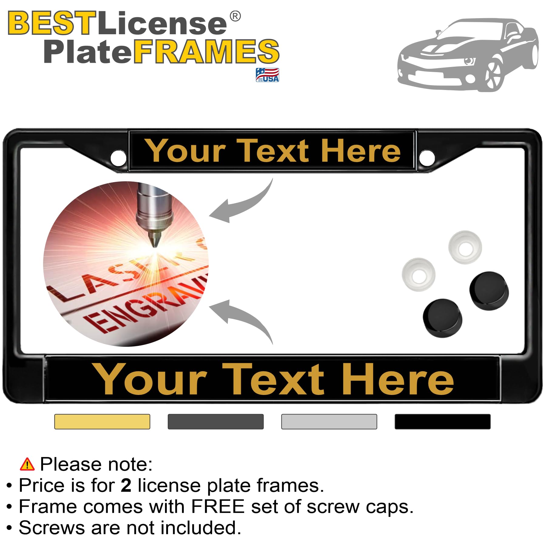 Custom Personalized Metal Laser Engraved Car License Plate Frame with Free caps - Picture 102 of 132