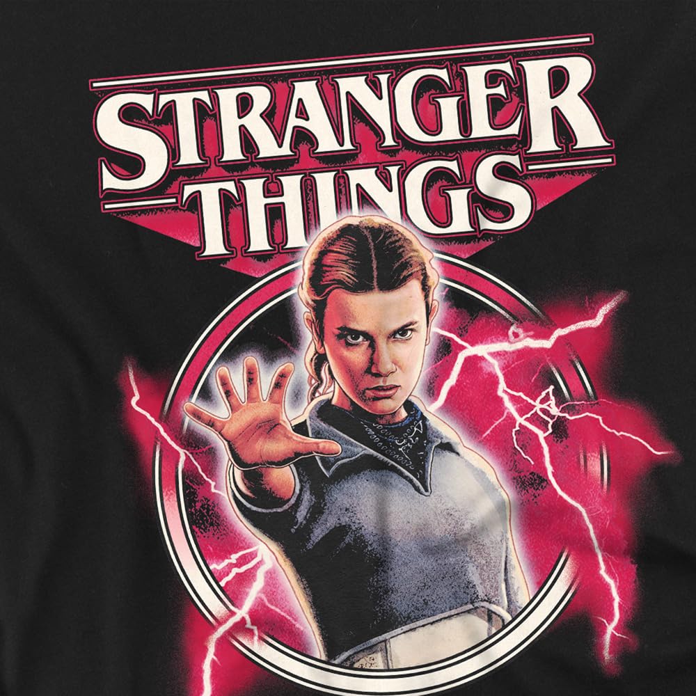 Stranger Things Stranger Things Eleven Lightning Poster Kids T Shirt, Black Camisa Unisex niños (Pack de 1)