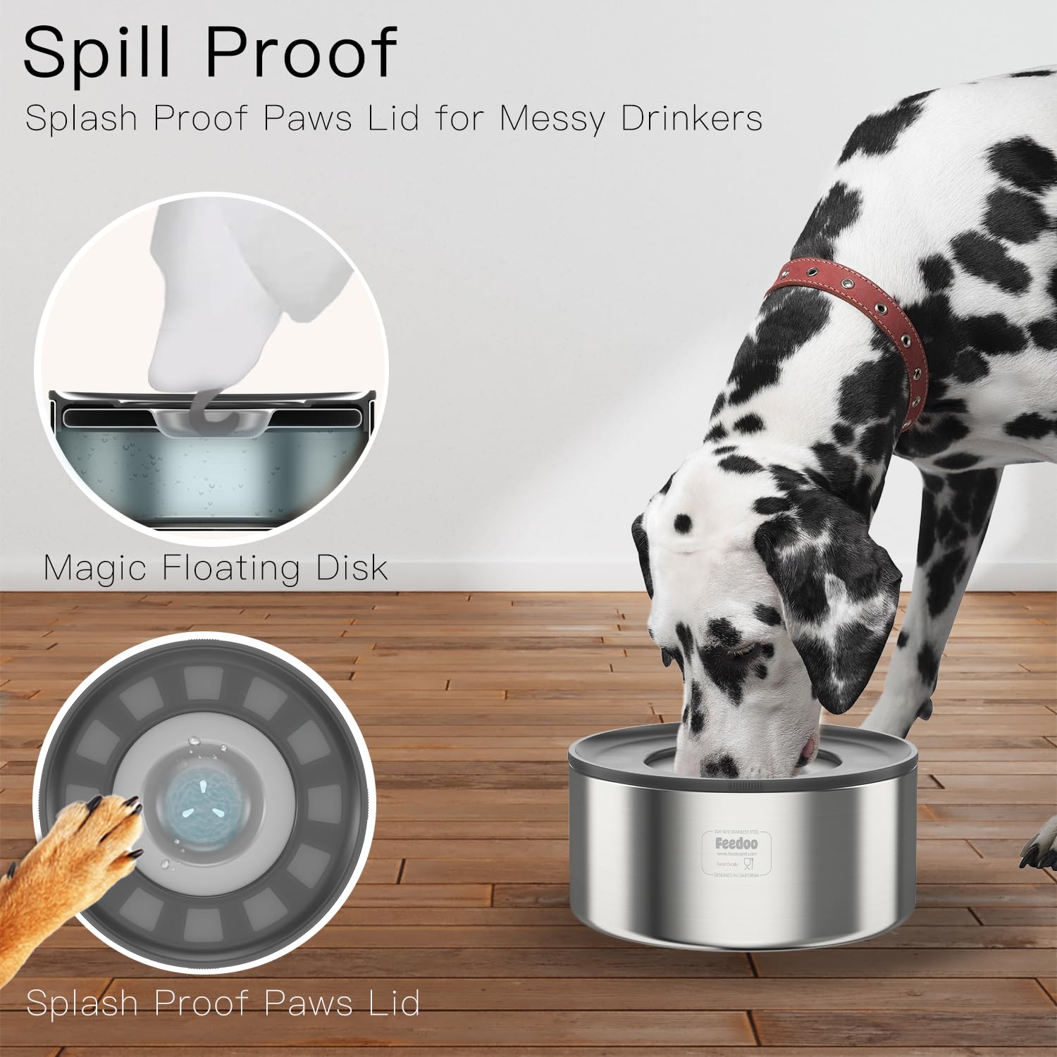 Cuenco de Agua para Perros de Acero Inoxidable de 1 galón, Aislamiento de Doble Capa, Tapa de Patas a Prueba de Salpicaduras, Base de Goma Antideslizante, fácil de Limpiar, Capacidad de 3.8 L