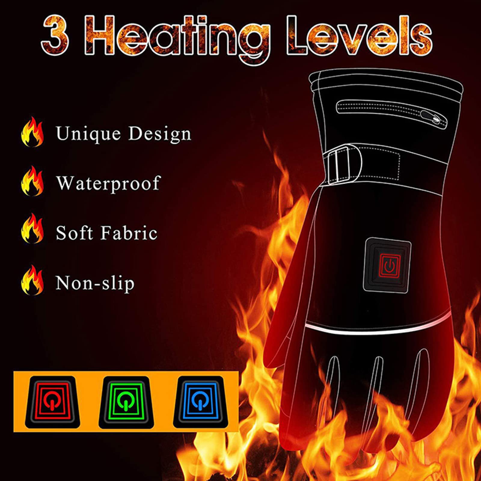 Moto Équitation Gants Chauffants Thermostat à Trois Vitesses Écran Tactile Intelligent Chauffage Électrique Résistant Au Froid Gants Épaississants de Ski Chaud,Black,L(31CM)