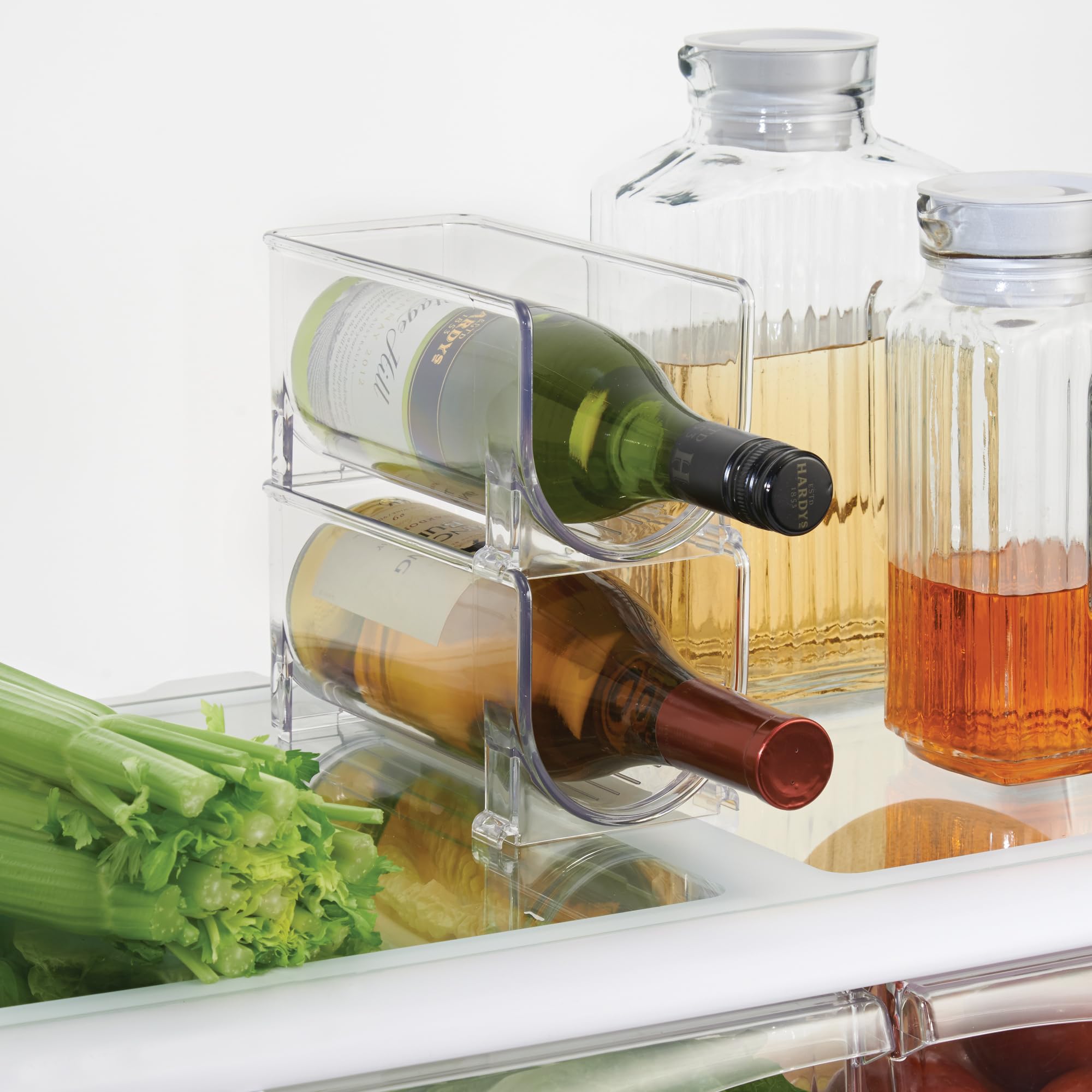 InterDesign iDesign Stapelbarer Flaschenhalter, 4er-Set, transparent | Für Wasser- oder Weinflaschen