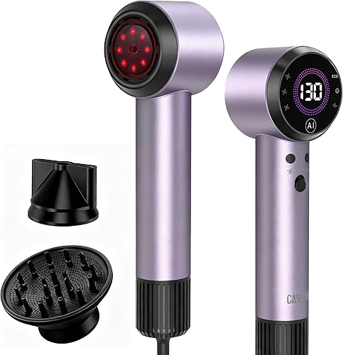 Miniatura 1 de Secador de pelo profesional, 1000 W, tecnología iónica, 2 velocidades, doble voltaje, morado