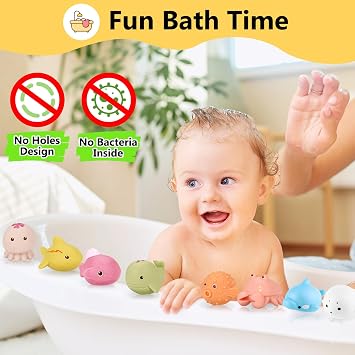 12 PCS Baby Bath Toys | No Hole Mould Free Bath Toys Toddler Kids Bath Toys Set Easy Clean Sea Animals Sensory Water Toys for 1 2 3 4 Year Old