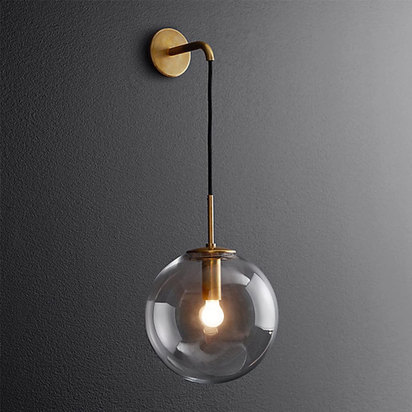 EKSED Lámpara de pared - Aplique de cristal para interior con accesorios de metal dorado y casquillo para bombilla E27 para dormitorio, salón, comedor