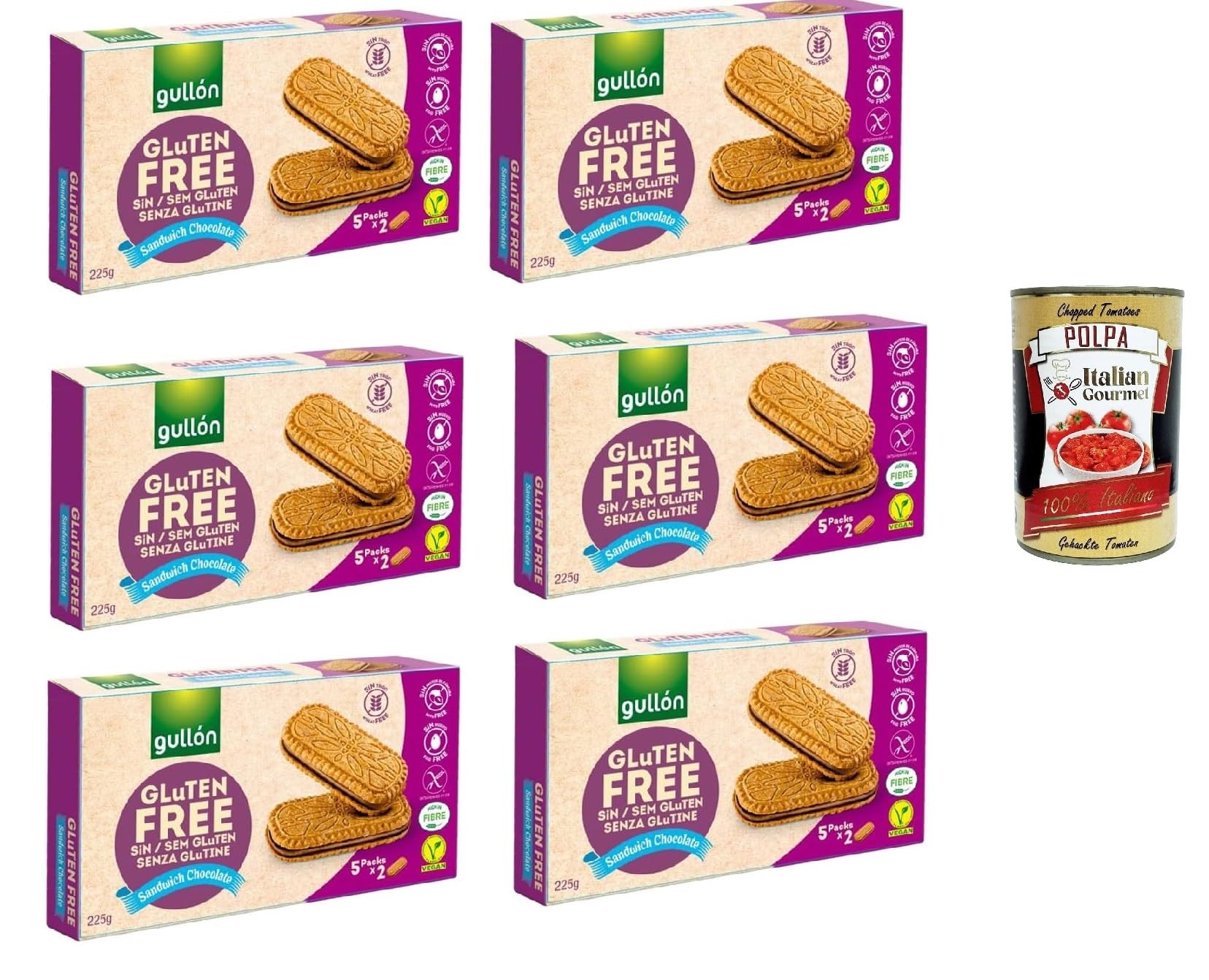 Italian Gourmet Bundle Glutenfreie Schoko-Sandwich-Kekse 6x 220g + Italian Gourmet Polpa Gratis – Gluten Free Sandwich Chocolate Kekse, vegan, ballaststoffreich, Snack & Vorrat 1,32kg
