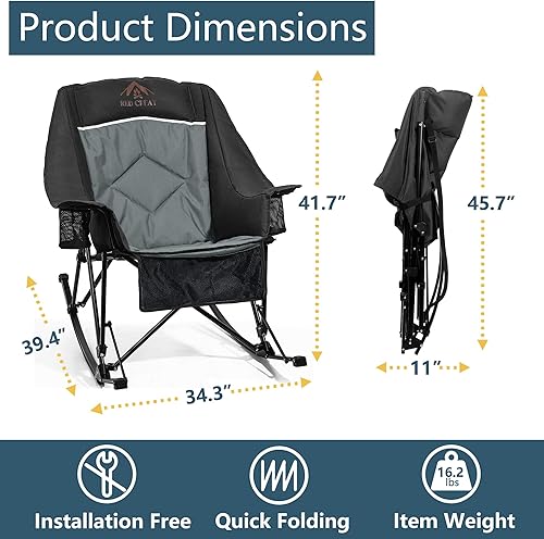 Miniatura 2 de Mecedora de gran tamaño para campamento, resistente, XL para adultos al aire libre, silla mecedora plegable acolchada con respaldo alto, grande y